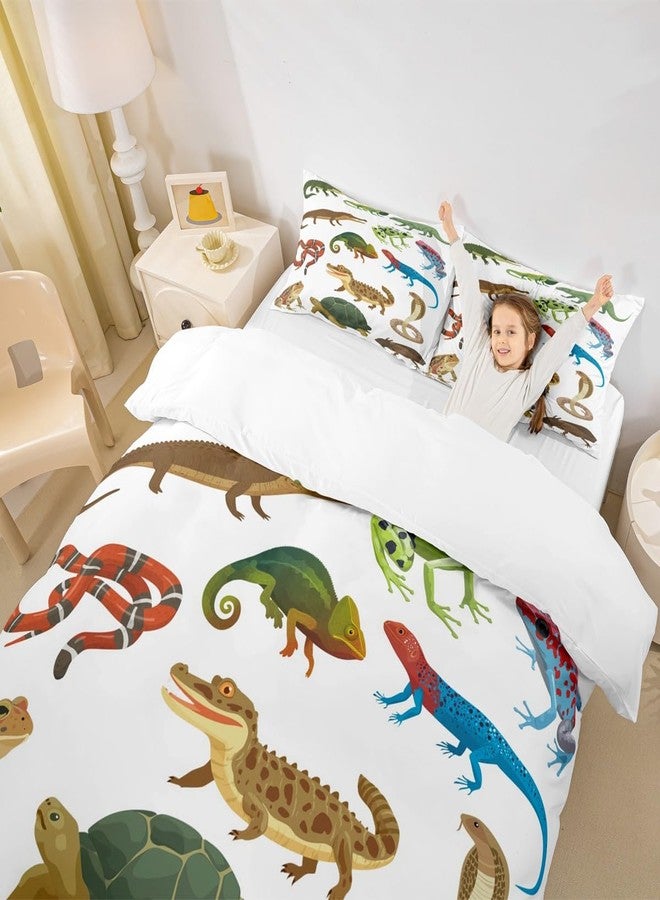 Homewish Animal Bedding Set 3pcs for Kids Boys Crocodile Frog Snake and Tortoise Decor Comforter Cover Reptile Duvet Cover Set Microfiber Bedspread Cover with 2 Pillow Cases(No Comforter) Full Size - Image 3