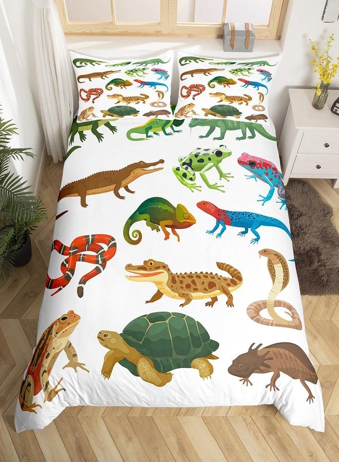 Homewish Animal Bedding Set 3pcs for Kids Boys Crocodile Frog Snake and Tortoise Decor Comforter Cover Reptile Duvet Cover Set Microfiber Bedspread Cover with 2 Pillow Cases(No Comforter) Full Size - Image 4