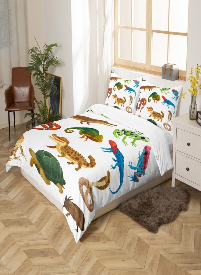 Homewish Animal Bedding Set 3pcs for Kids Boys Crocodile Frog Snake and Tortoise Decor Comforter Cover Reptile Duvet Cover Set Microfiber Bedspread Cover with 2 Pillow Cases(No Comforter) Full Size - Image 5