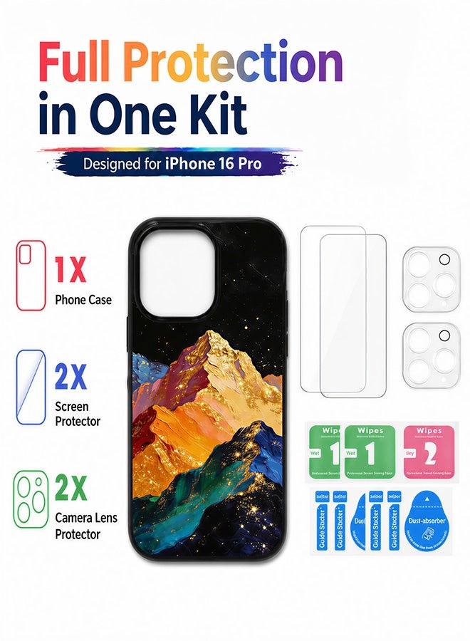 مافي مجموعة حماية 5 في 1 لهاتف iPhone 16 Pro - جراب مزدوج الطبقات مقاوم للصدمات (طبقة داخلية من مادة TPU + طبقة خارجية من مادة PC) مع واقيين للشاشة فائق الوضوح وواقيين شفافين لعدسة الكاميرا - حماية كاملة ضد الصدمات، غطاء هاتف مقاوم لبصمات الأصابع والعرق مع أزرار مستقلة - Image 4