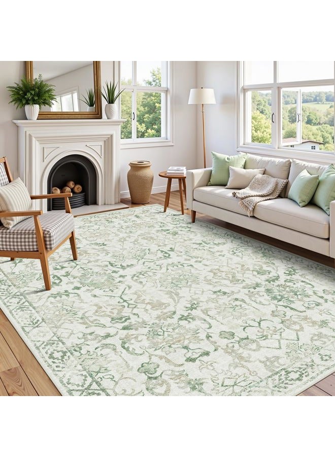 Deerly Green Area Rugs 9x12 for Living Room Soft Non-Slip, Large Bedroom Rug Vintage Dining Room Rug Tribal Farmhouse Carpet for Dining Room Office Green - Image 1