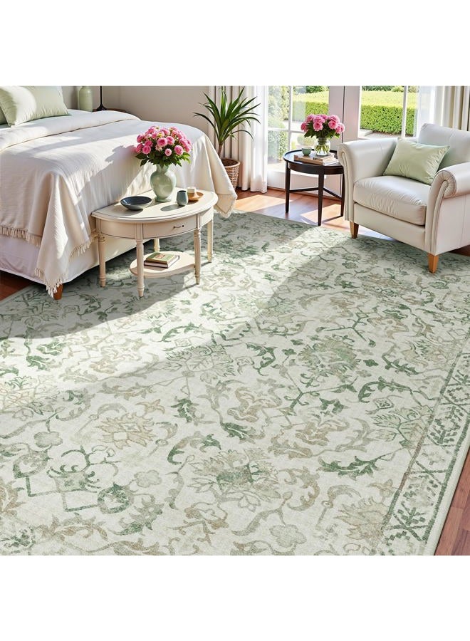 Deerly Green Area Rugs 9x12 for Living Room Soft Non-Slip, Large Bedroom Rug Vintage Dining Room Rug Tribal Farmhouse Carpet for Dining Room Office Green - Image 3