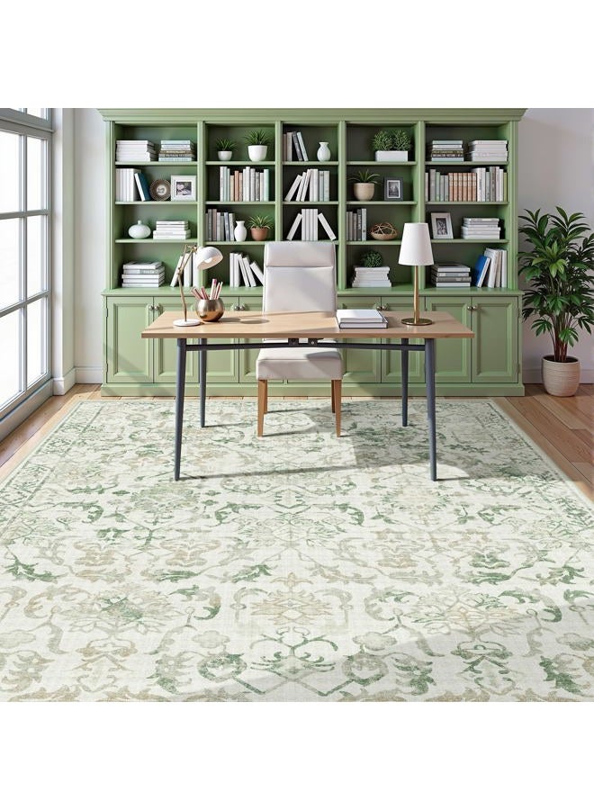 Deerly Green Area Rugs 9x12 for Living Room Soft Non-Slip, Large Bedroom Rug Vintage Dining Room Rug Tribal Farmhouse Carpet for Dining Room Office Green - Image 4