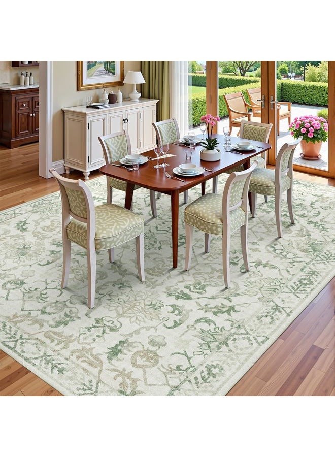 Deerly Green Area Rugs 9x12 for Living Room Soft Non-Slip, Large Bedroom Rug Vintage Dining Room Rug Tribal Farmhouse Carpet for Dining Room Office Green - Image 2