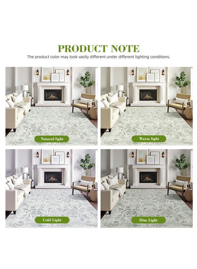 Deerly Green Area Rugs 9x12 for Living Room Soft Non-Slip, Large Bedroom Rug Vintage Dining Room Rug Tribal Farmhouse Carpet for Dining Room Office Green - Image 5