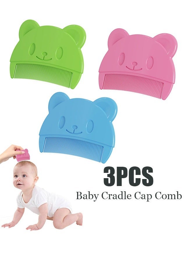 ZVEV 3 Pcs Baby Cradle Cap Comb,Soft No Damage to Scalp Baby Hair Comb,Ergonomic Easy-Clean Baby Comb,Cute Bear-Shaped Baby Cradle Cap Brush,for Newborn Baby Hair Groomingï¼Blue/Green/Pinkï¼ - Image 1