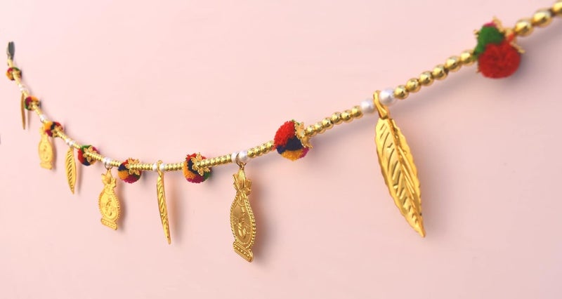 CREYENTES Gallery Toran with Golden Kalash White Golden Moti with Pom Pom Design Diwali Decoration Items Home Mandir Puja DcorNavratri Onam Pongal Pooja Room 315 Feet Small Kalash Pom Pom - Image 2