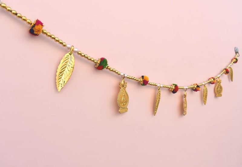 CREYENTES Gallery Toran with Golden Kalash White Golden Moti with Pom Pom Design Diwali Decoration Items Home Mandir Puja DcorNavratri Onam Pongal Pooja Room 315 Feet Small Kalash Pom Pom - Image 5