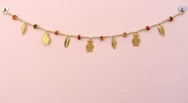 CREYENTES Gallery Toran with Golden Kalash White Golden Moti with Pom Pom Design Diwali Decoration Items Home Mandir Puja DcorNavratri Onam Pongal Pooja Room 315 Feet Small Kalash Pom Pom - Image 3