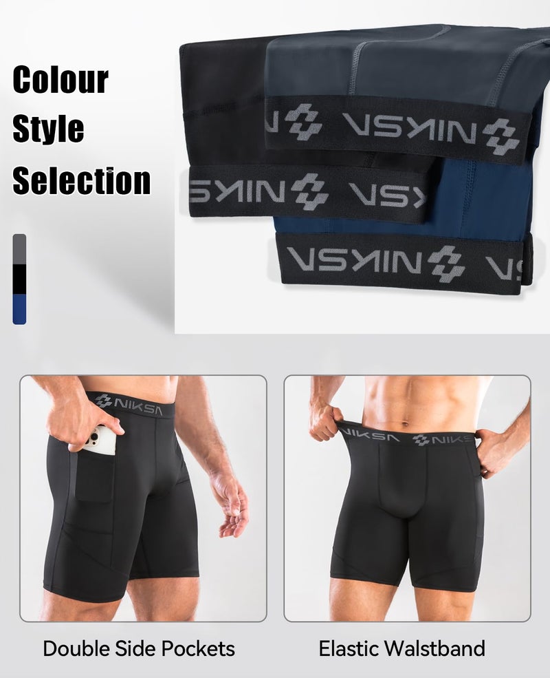 Niksa 1/2 Pack Mens Compression Shorts with Pocket, Performance Spandex Athletic Sports Workout Running Underwear Shorts - Image 5