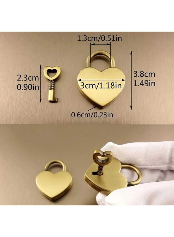 Golden Heart Shaped Metal Padlock With Key Zinc Alloy Love Lock For Luggage Bag - Image 5