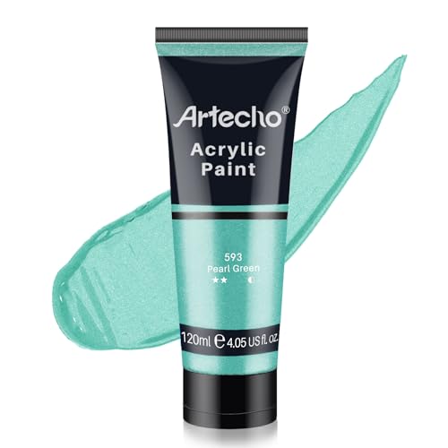 Artecho Pearl Green Acrylic Paint 120ml 405oz Tubes Art Craft Paints for Canvas Painting Rock Stone Wood Fabric Art Supplies - Image 1