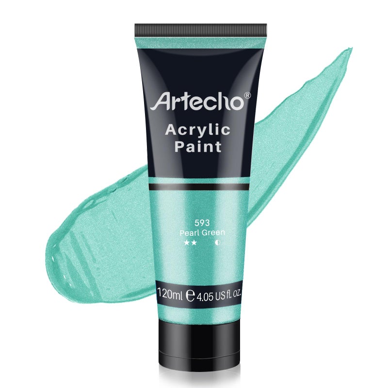 Artecho Pearl Green Acrylic Paint 120ml 405oz Tubes Art Craft Paints for Canvas Painting Rock Stone Wood Fabric Art Supplies - Image 3