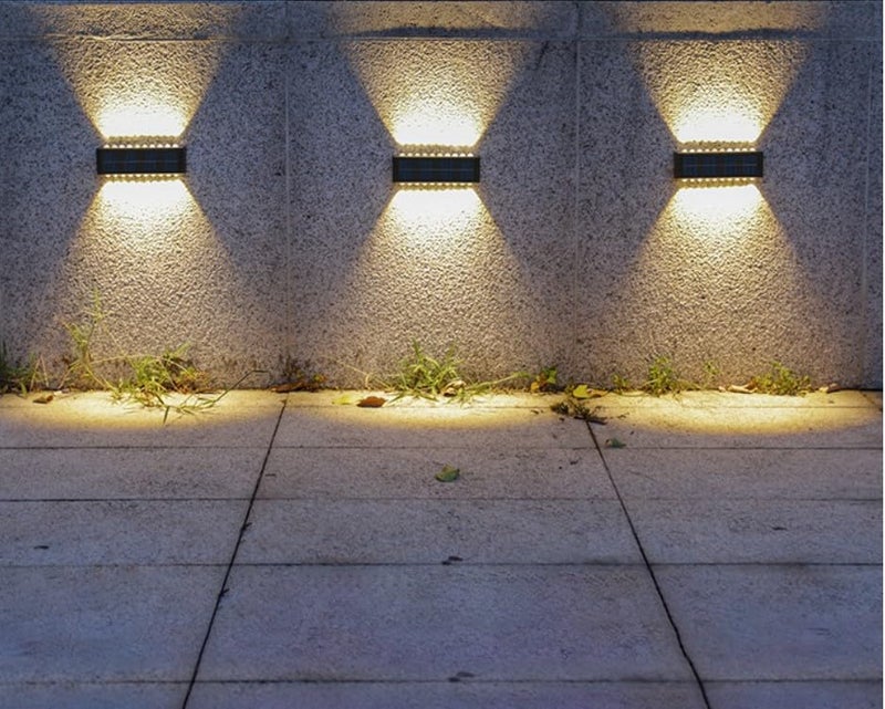 TECH LOGO ELECTRONICS Pack of 4 New ubgraded solar LED Solar Wall Lights Up and Down Solar Powered, Outdoor Light 2-Way Model Waterproof Solar Led Wall Decor Lamp I Auto On Off Light Sensor Wall Mount Solar Deck Lights - Image 3