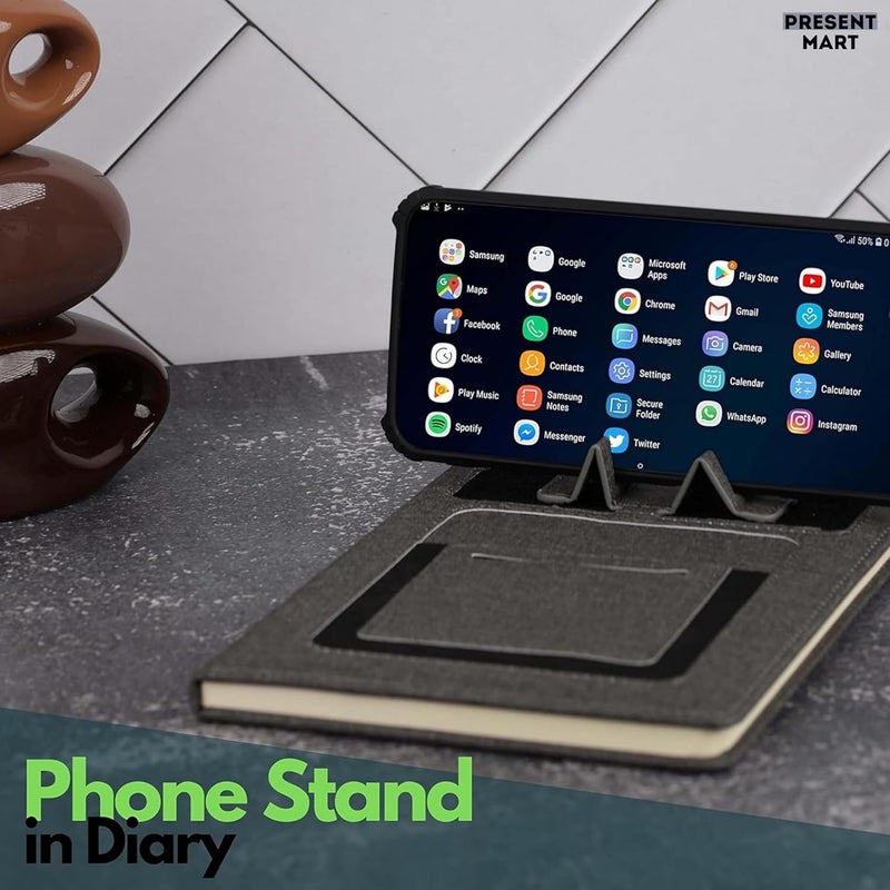 Present Mart Leather Hard Bound Notebook A5 Journal Diary For Office Use With Mobile & Card Holder Or Pen Loop Dairy For Personal |Ruled Pages With Strap Bookmark Journal Notebook (B125), 200 Pages - Image 4