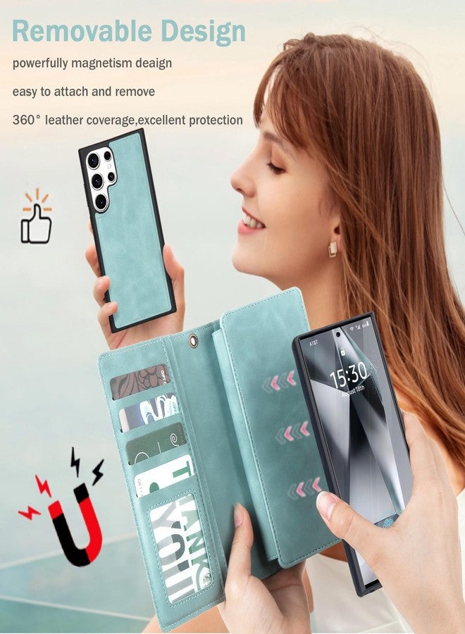 TwoHead for Samsung Galaxy S24 Ultra Wallet Case with Card Holder, Detachable Magnetic Phone Case for S24 Ultra,PU Leather All-Round Protective Phone Case Wallet with Wrist Strap,Blue - Image 4