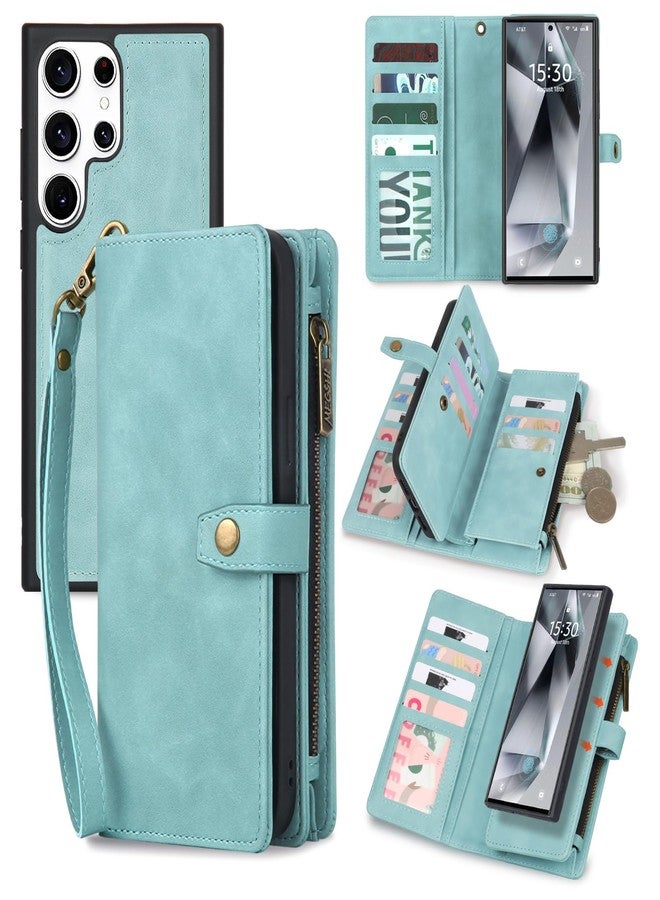 TwoHead for Samsung Galaxy S24 Ultra Wallet Case with Card Holder, Detachable Magnetic Phone Case for S24 Ultra,PU Leather All-Round Protective Phone Case Wallet with Wrist Strap,Blue - Image 1