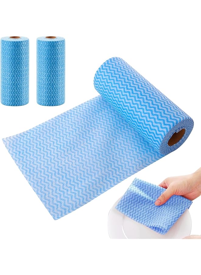 promass Disposable Cleaning Towels, 3 Rolls 150 Sheets Dish Towels and Dish Cleaning Cloths Reusable Towels, Handy Cleaning Wipes, Kitchen Cloth All Purpose Dish Cloths Non Woven Blue Cloths Wash Free - Image 1