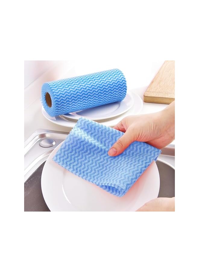 promass Disposable Cleaning Towels, 3 Rolls 150 Sheets Dish Towels and Dish Cleaning Cloths Reusable Towels, Handy Cleaning Wipes, Kitchen Cloth All Purpose Dish Cloths Non Woven Blue Cloths Wash Free - Image 2