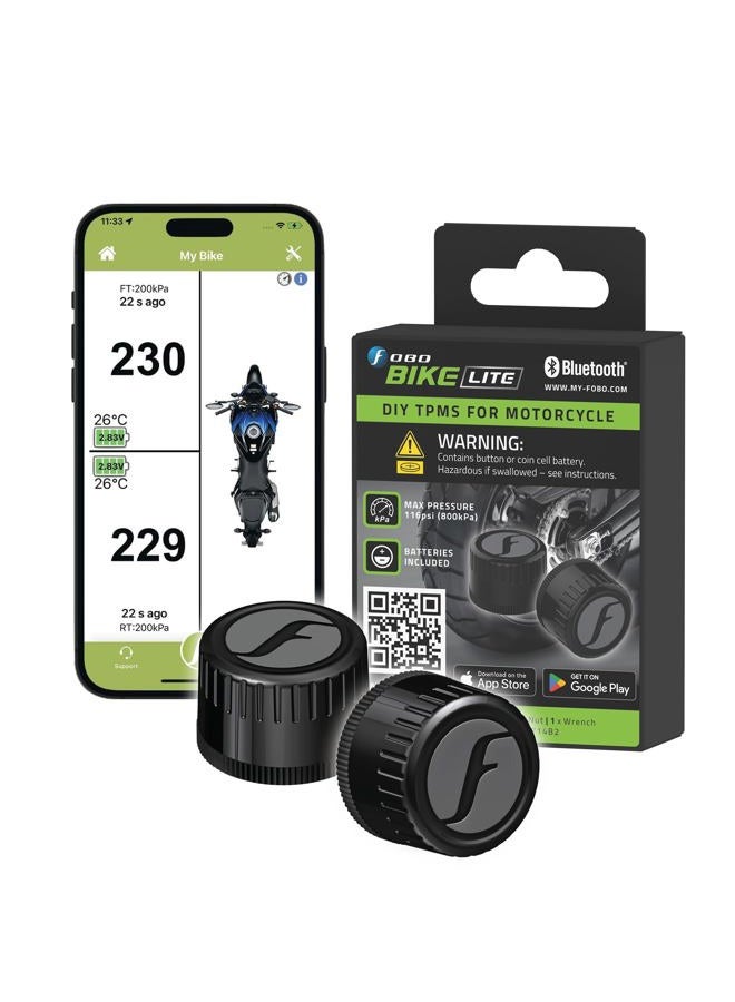 FOBO Bike LITE TPMS - Wireless Tire Pressure Monitoring System with Bluetooth 5.0 | Real-Time Tire Pressure Sensor | Simpler QR Installation on TPMS APP | Compatible with iOS & Android - Image 1