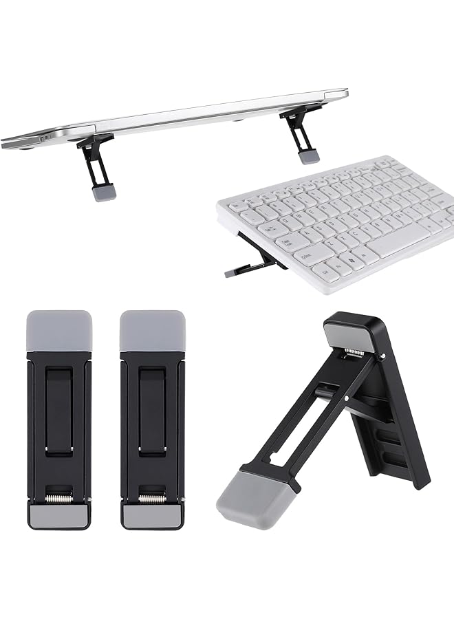 Green Tiger 2 Pcs Portable Keyboard Riser, Three Tilt Angle Adjustable Foldable Invisible Laptop Riser, Zinc Alloy Mini Laptop Stand, Self-Adhesive Keyboard Riser Feet for Most Keyboards (Black) - Image 1