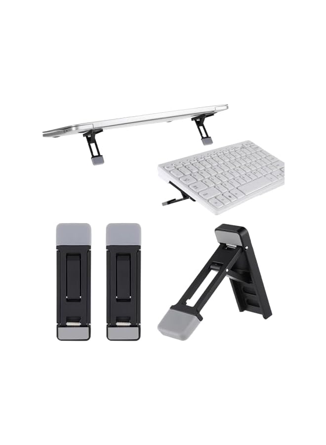 Green Tiger 2 Pcs Portable Keyboard Riser, Three Tilt Angle Adjustable Foldable Invisible Laptop Riser, Zinc Alloy Mini Laptop Stand, Self-Adhesive Keyboard Riser Feet for Most Keyboards (Black) - Image 2