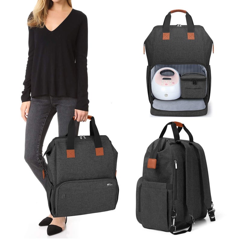 LUXJA Breast Pump Bag with Compartments for Cooler Bag and Laptop Breast Pump Backpack with 2 Options for Wearing Fits Most Major Breast Pump Suitable for Working Mothers Black