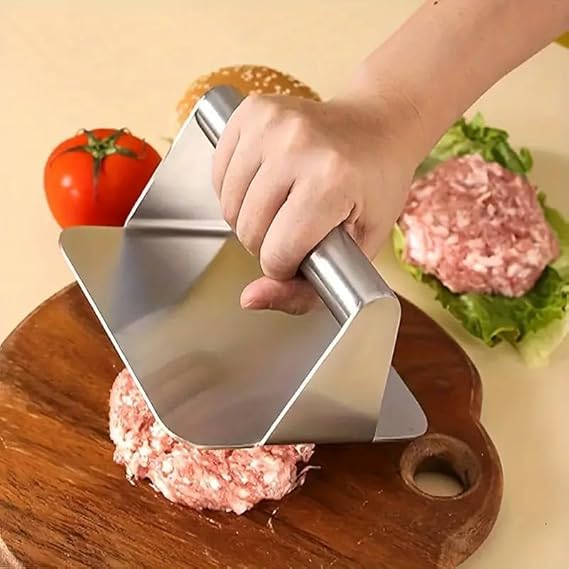 Vroxy Hamburger Flat Cookie Press Burger Press Hamburger Press Flat Bottom Without Ridges Bacon Grill Metal Stainless Steel Food Press Patty Maker Meat Veggie Burger Smasher 1Pcs - Image 2