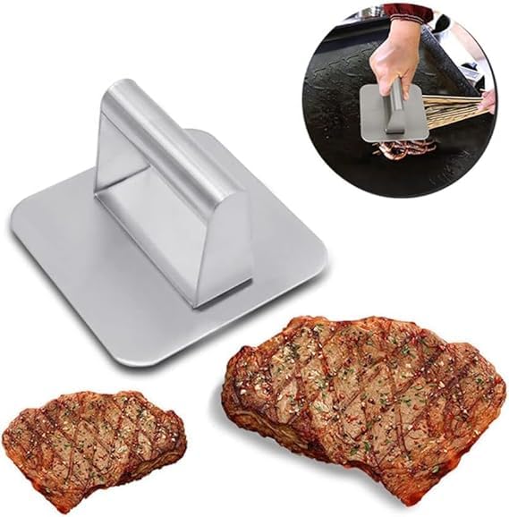 Vroxy Hamburger Flat Cookie Press Burger Press Hamburger Press Flat Bottom Without Ridges Bacon Grill Metal Stainless Steel Food Press Patty Maker Meat Veggie Burger Smasher 1Pcs - Image 4