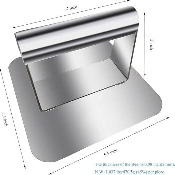 Vroxy Hamburger Flat Cookie Press Burger Press Hamburger Press Flat Bottom Without Ridges Bacon Grill Metal Stainless Steel Food Press Patty Maker Meat Veggie Burger Smasher 1Pcs - Image 3