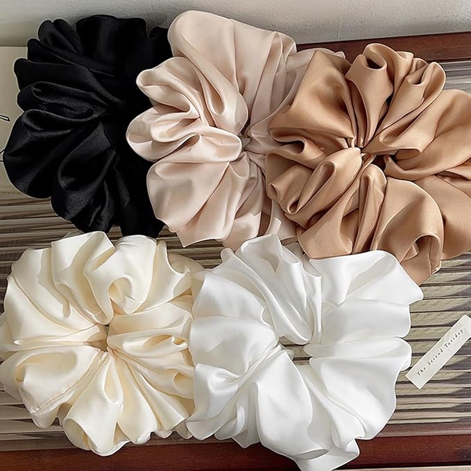 OWITER 5 pcs Large Satin Scrunchies for Womenoversized scrunchies for womenlarge scrunchies for womengiant scrunchiewhite black beige curry and light grey