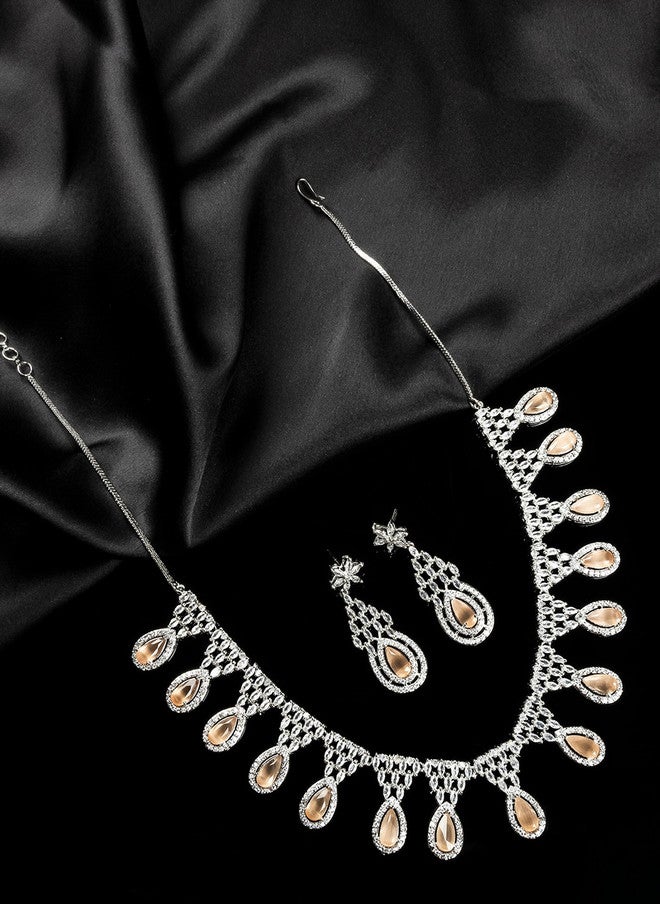 StileAdda Silver-Plated CZ-Studded Necklace and Earrings Set - Image 1