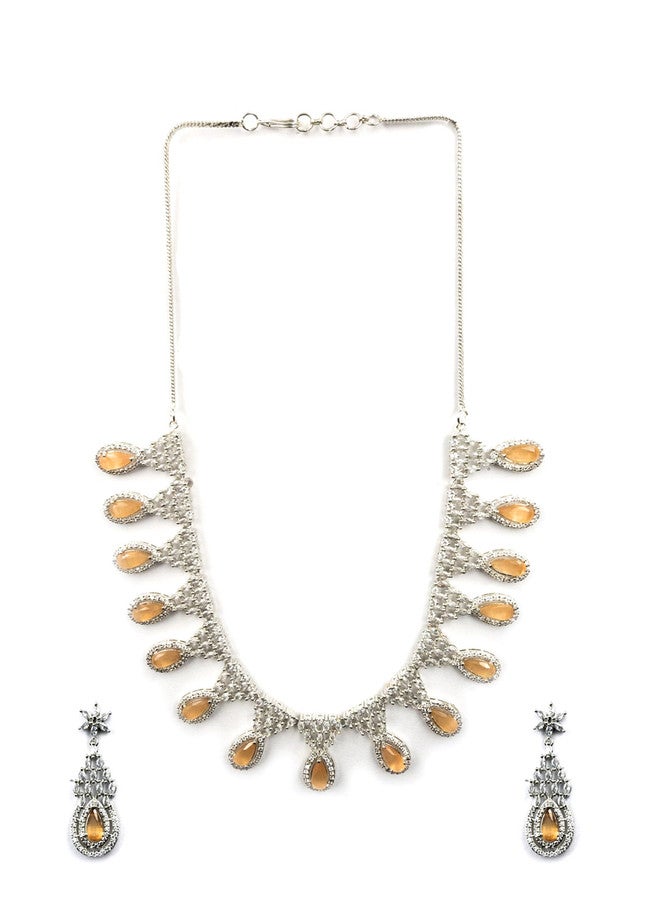 StileAdda Silver-Plated CZ-Studded Necklace and Earrings Set - Image 2
