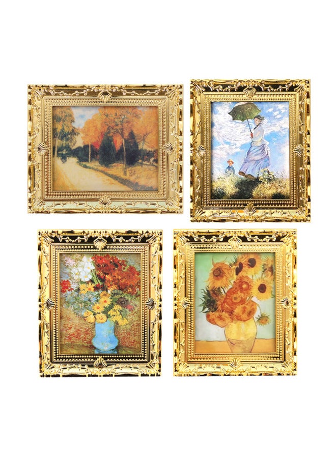 Mini Miniature Simulation Oil Painting Mini Dollhouse Decoration Accessories Photo Frame Famous Painting Ob11 Toy Decoration 1:12-Color:B Daisy  - Image 2