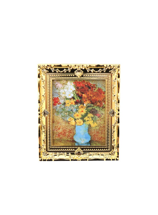 Mini Miniature Simulation Oil Painting Mini Dollhouse Decoration Accessories Photo Frame Famous Painting Ob11 Toy Decoration 1:12-Color:B Daisy  - Image 1