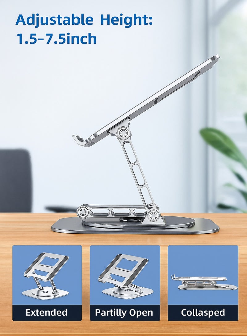 Portable Laptop Stand 3-in-1 – Adjustable Height & Angle, 360° Rotating Base, Foldable Aluminum Holder for 10-17” Laptops (Black)