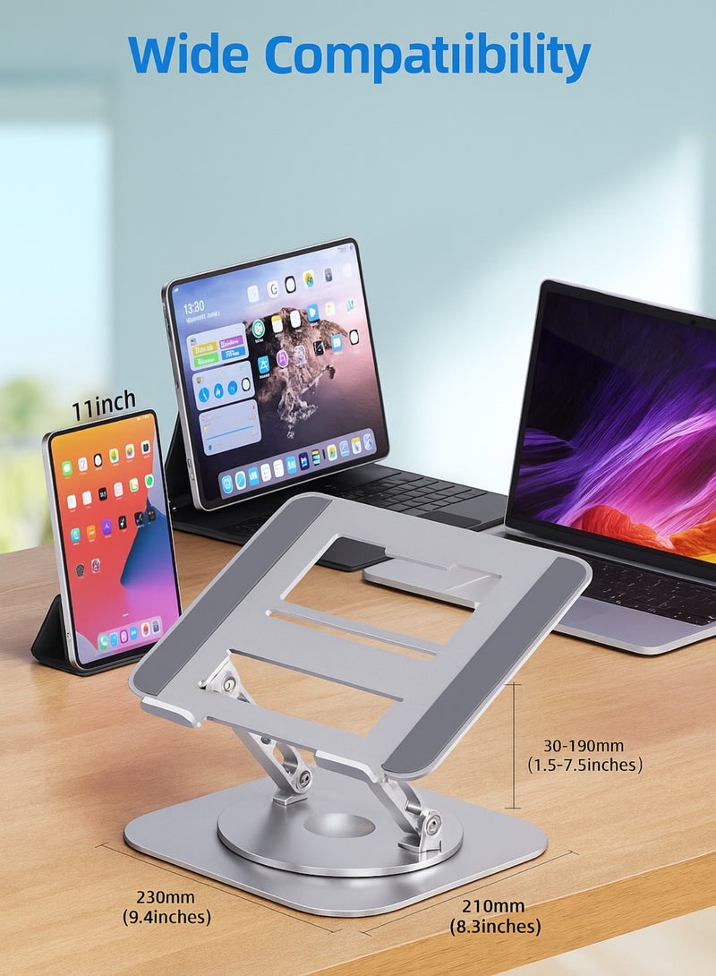 Portable Laptop Stand 3-in-1 – Adjustable Height & Angle, 360° Rotating Base, Foldable Aluminum Holder for 10-17” Laptops (Black)