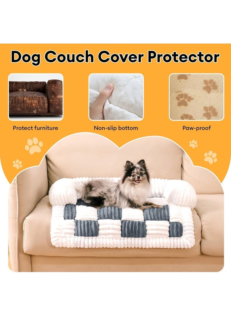 YOUWE7 Pet Couch Covers for Sofa, Small Dog Couch Cover Bed Cozy Cream Plaid Washable Pet Mat for Furniture Protector Sofa Cover for Dogs Cats, Small (Grey, 90CM*90CM) - Image 1