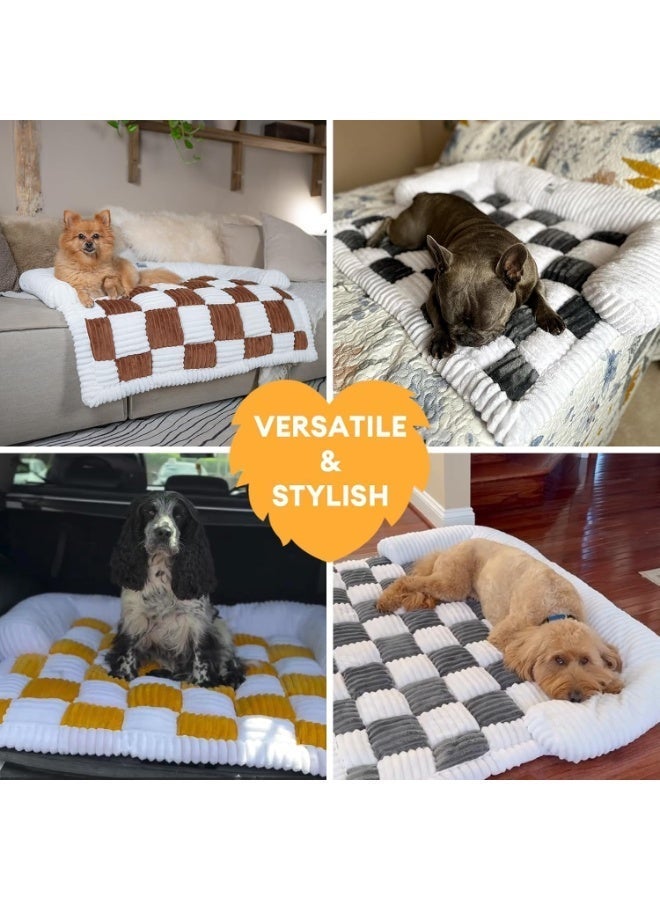 YOUWE7 Pet Couch Covers for Sofa, Small Dog Couch Cover Bed Cozy Cream Plaid Washable Pet Mat for Furniture Protector Sofa Cover for Dogs Cats, Small (Grey, 90CM*90CM) - Image 5