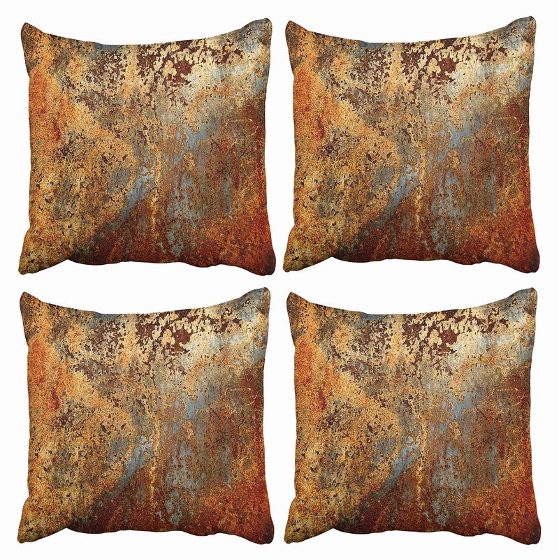 Emvency Set of 4 Throw Pillow Covers Brown Rust Colorful Metal Rusty Steel Iron Structure Wall Door Modern Abstract Decorative Square 16x16 Inches Pillowcases Home Decor Cases Cover