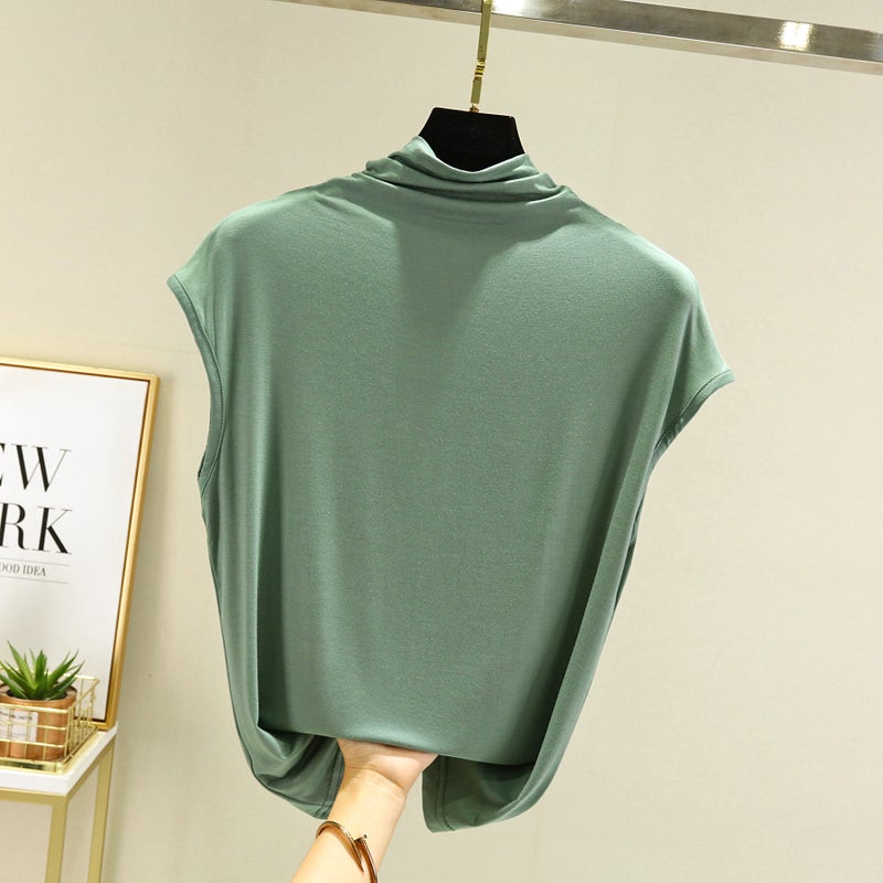 Modal Sleeveless T-shirt Spring and Autumn Interior Western Style Slimming Semi-high Collar Base Shirt Thin All-match Solid Color Top - Image 1