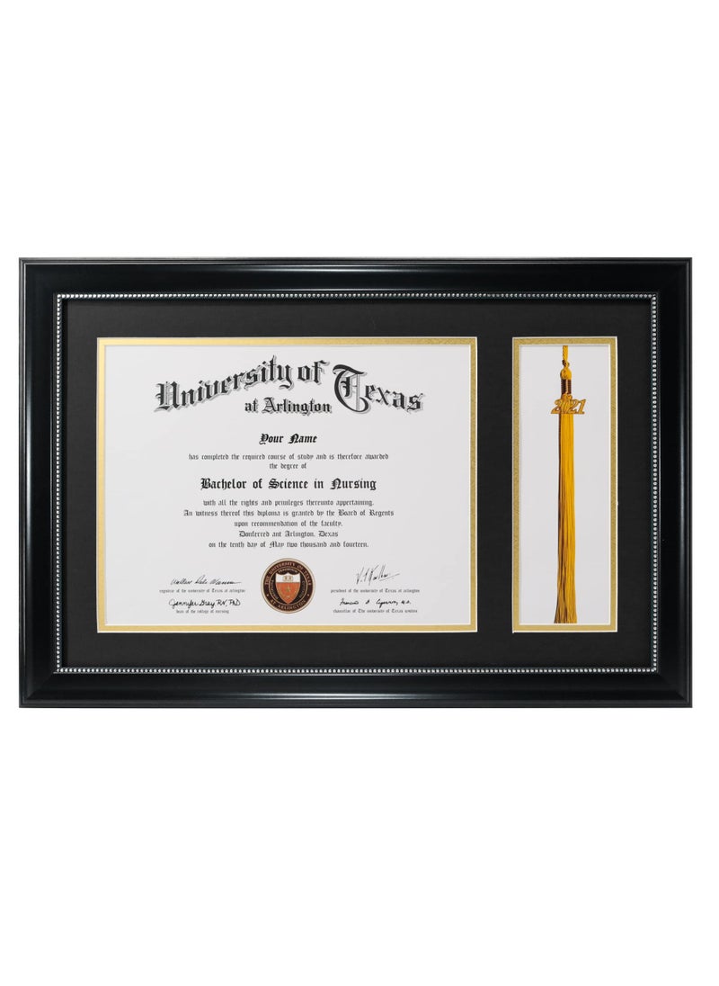 GraduationMall GraduationMall 11x17 Black Diploma Frame with Tassel Holder for 85x11 Certificate DocumentReal Glass Black over Gold Mat 