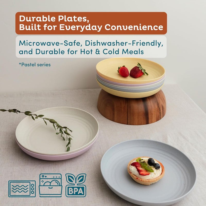 Nook Theory Reusable Wheat Straw Plates 8 Pcs  Non Toxic Kids and Toddler Plate Microwavable Dishwasher Safe and Unbreakable Dinnerware Pastel 9 - Image 3
