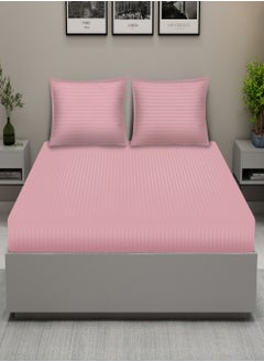 Raymond Raymond Home King Flat Sheet Bedsheet 300 Thread Count Luxirious Mercerised 100% Cotton Bedding Solid Pre Shrunk Sateen Stripe Finish Bed Linen with 2 Pillow Case - Light Pink (274 * 274 CM)  - Image 1