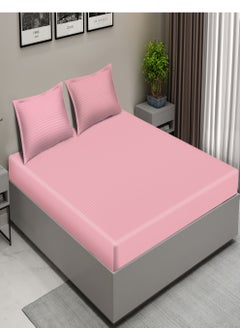 Raymond Raymond Home King Flat Sheet Bedsheet 300 Thread Count Luxirious Mercerised 100% Cotton Bedding Solid Pre Shrunk Sateen Stripe Finish Bed Linen with 2 Pillow Case - Light Pink (274 * 274 CM)  - Image 2