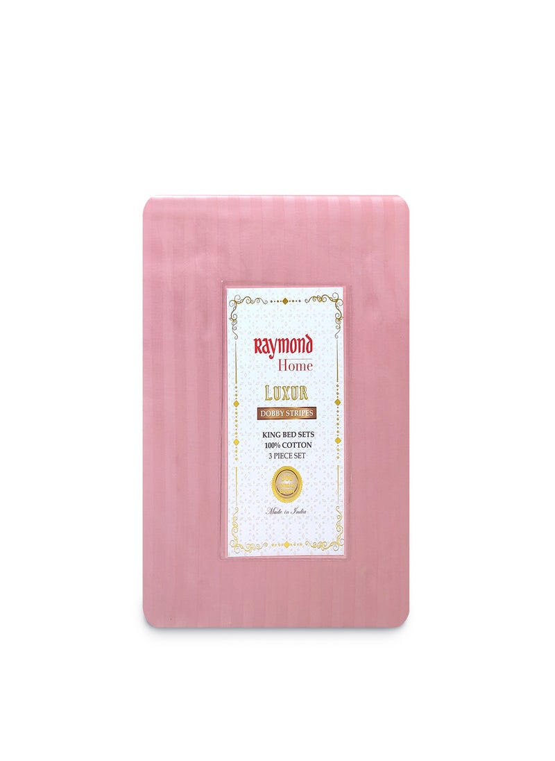 Raymond - Raymond Home King Flat Sheet Bedsheet 300 Thread Count Luxirious Mercerised 100% Cotton Bedding Solid Pre Shrunk Sateen Stripe Finish Bed Linen with 2 Pillow Case - Light Pink (274 * 274 CM) - Image 1
