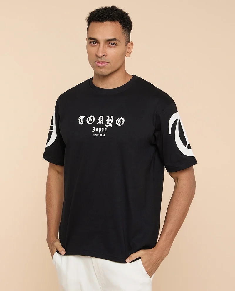 R&b Printed T-Shirt with Crew Neck and Short Sleeves