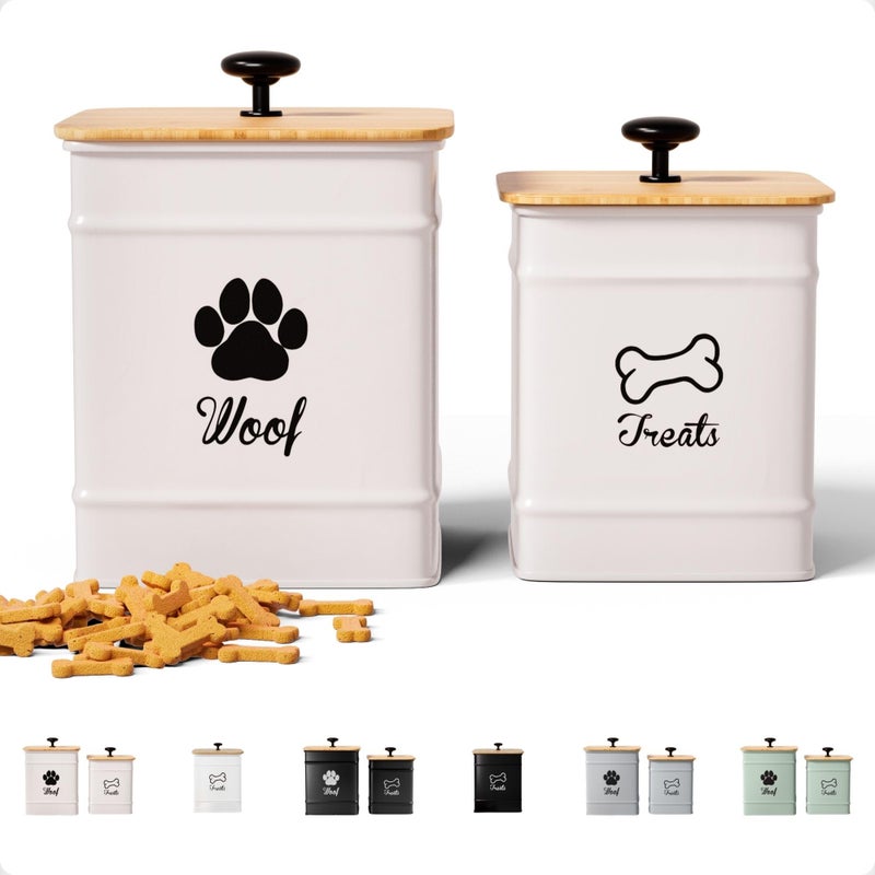 HB Design Co. Dog Treat Container Airtight Set of 2 - 8x6 & 7x5 inch Iron Dog Treat Jars for Kitchen Counter with Airtight Bamboo Lids - 20 Cup Capacity Pet Treat Container Set - Doggie Cookie Jar - Treats Canister - Image 1