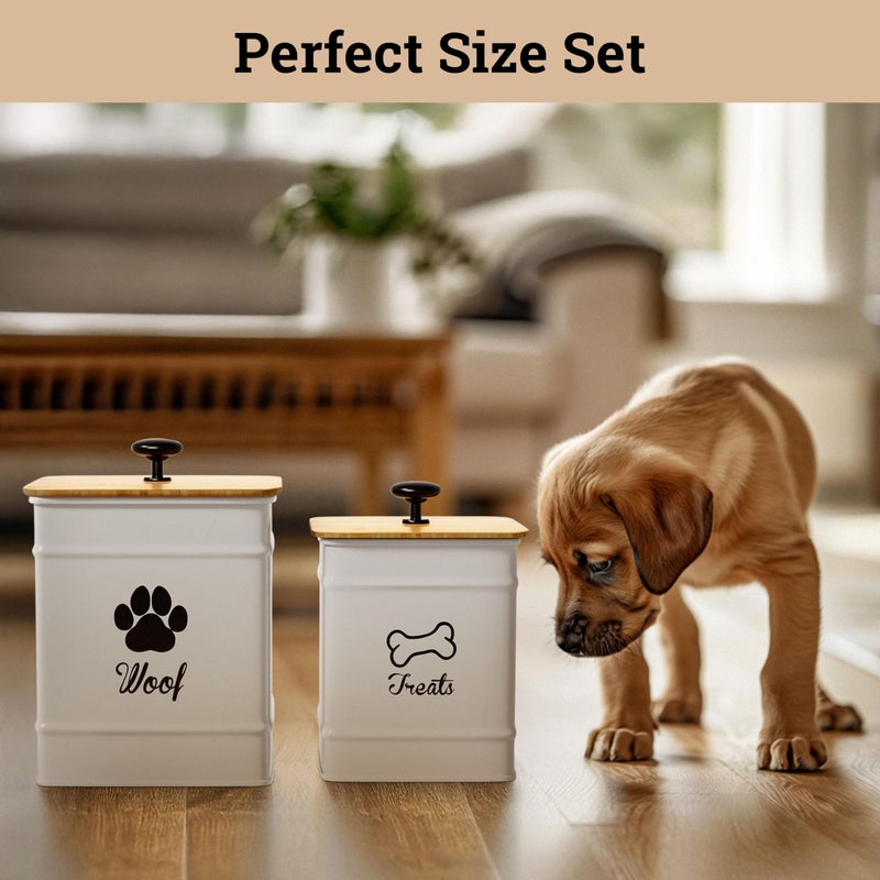 HB Design Co. Dog Treat Container Airtight Set of 2 - 8x6 & 7x5 inch Iron Dog Treat Jars for Kitchen Counter with Airtight Bamboo Lids - 20 Cup Capacity Pet Treat Container Set - Doggie Cookie Jar - Treats Canister - Image 5