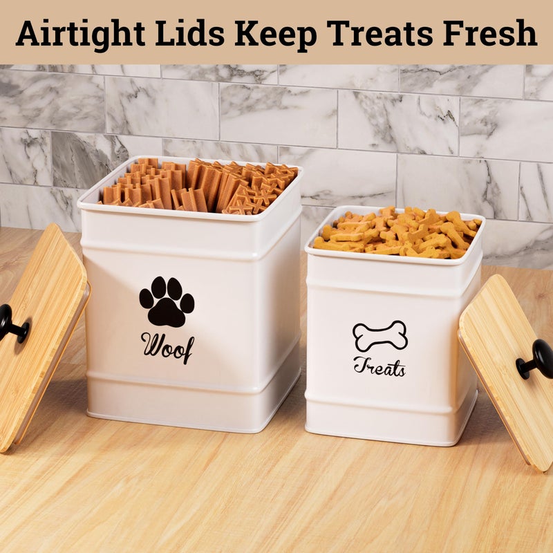 HB Design Co. Dog Treat Container Airtight Set of 2 - 8x6 & 7x5 inch Iron Dog Treat Jars for Kitchen Counter with Airtight Bamboo Lids - 20 Cup Capacity Pet Treat Container Set - Doggie Cookie Jar - Treats Canister - Image 4